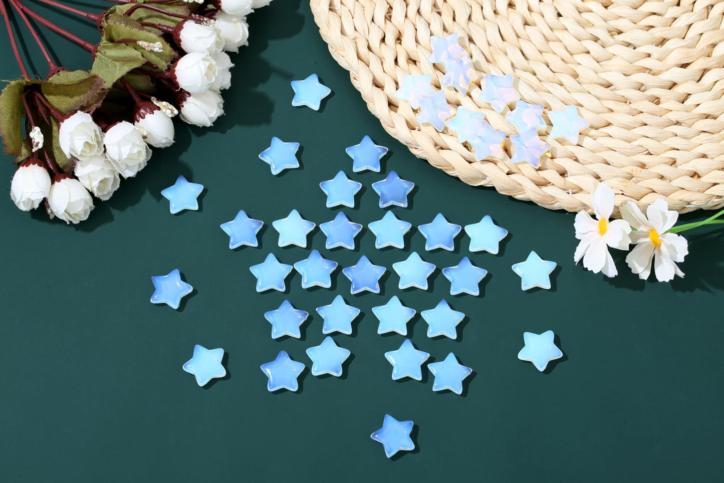 QINJIEJIE 20Pcs Opal Star Crystals Opalite Healing Stones Mini Crystal Cute Polished Pocket Stone Thumb Star Gemstones Set Bulk Wholesale Balancing Star Crystal Gift for Women Stocking Stuffers
