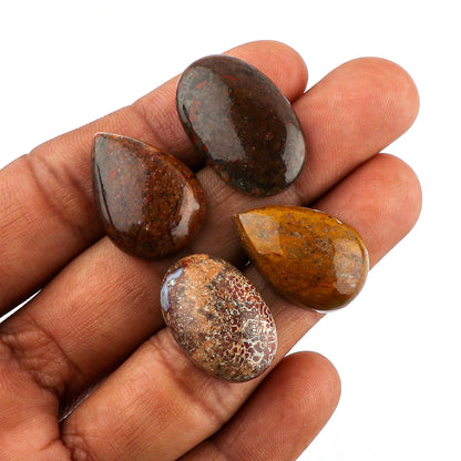 CRYSTALINES 4pcs, Wholesale Natural Dinosaur Bone Gemstones, Bulk Flatback Cabochon Fossil Stone, Polished Loose Supplies for Jewelry Making, Wicca Reiki Healing Crystals, Wire Wrap, Gem Collection