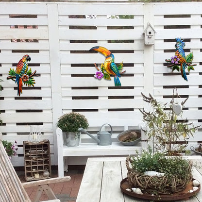 J-Fly Metal Parrot Wall Decor Tropical Outdoor Wall Decor Parrot Outdoor Wall Art Metal Bird Valentine Decor Patio Fence Garden Home Kitchen Decor 11 Inch