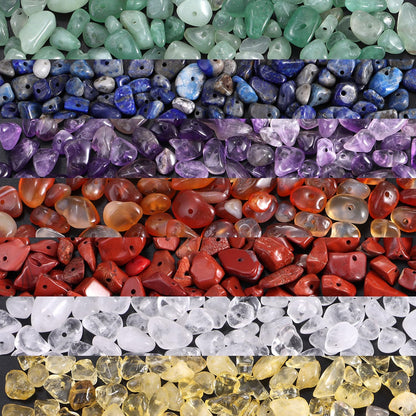 400pcs Natural Chip Stone Beads 7 Chakra Color 5-8mm Irregular Gemstones Healing Crystal Drilled DIY Loose Rocks Bead Crystal for Bracelet Necklace Jewelry Making Crafting
