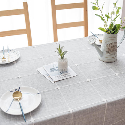 Oubonun Tablecloths for Rectangle Tables, Cotton Linen Waterproof Farmhouse Table Cloth with Boho Tassels – Wrinkle Free, Wipeable & Washable for Kitchen & Dining, 55''x70'', 4-6 Seats, Grey