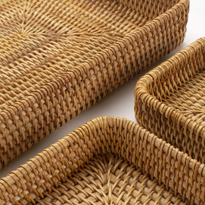 Rattan Serving Tray, Rectangular Woven Tray, Natural Wicker Decorative Serving Baskets for Organizing Tabletop Bathroom Kitchen Counter (Natural)