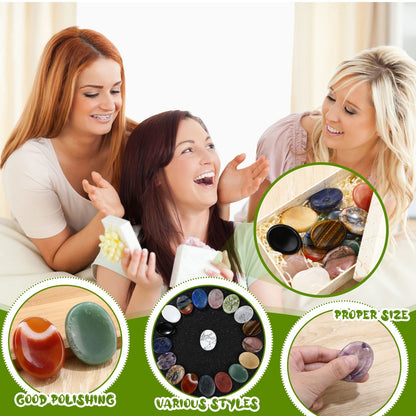 Fumete 18 Pcs Thumb Worry Stone for Anxiety Chakra Crystals Oval Chakra Stones Amethyst Tigers Eye Crystal for Anxiety Stress Relief Meditation Valentines Easter Gift Office Stress (Mixed Set)