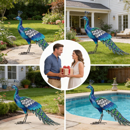 chisheen Metal Peacock Statue Garden Decor Yard Art Sculpture Outdoor Decoration for Lawn,Patio,Backyard,Housewarming Birthday Gifts for Women,Mom,Grandma