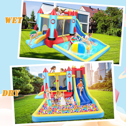 Inflatable Bounce House for Kids 146 x 132 x 82 inch, Indoor/Outdoor Bouncy House with Large Splashing Pool, Bouncing Area, 2 Water Slides,Climbing Wall, UL Certified Blower Included1