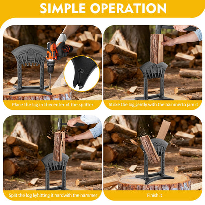 BAYQISI Kindling Splitter for Wood,One-Piece Molding Cast Iron Log Splitter,Manual Wood Splitter with 3 Lbs Sledge Hammer,Firewood Splitter Tool（Medium-Sized）