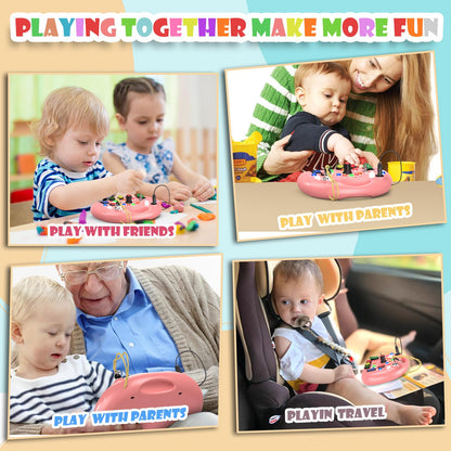 JIWORT Montessori Busy Board with LED Light for Toddlers 2-4 Year Old, Sensory Toys with Sounds & Switches, Car Driving Travel Toys for Kids, Preschool Busy Book Boy and Girls Birthday Gifts (Pink)