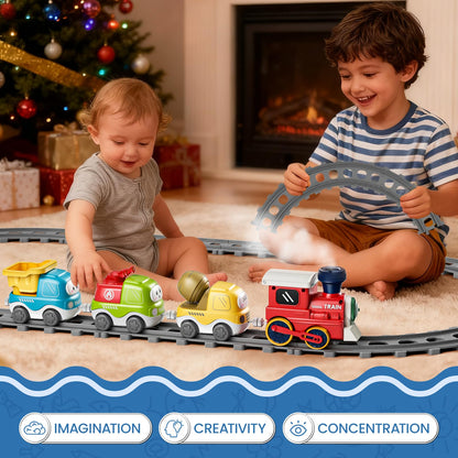 Dimoarch Electric Train Set for Toddlers with Sound & Lights, Magnetic Connection Train Toys with Tracks & Road Signs, Christmas Birthday Gift for 3 4 5 6 Year Old Boys Girls
