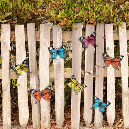 LSFFM 4 Pack Metal Butterfly Decorations, 6.7 in Butterfly Wall Art Sculpture Hanging Decor, Metal Butterflies Outdoor Decor for The Garden, Patio, Fence, Home, and Yard