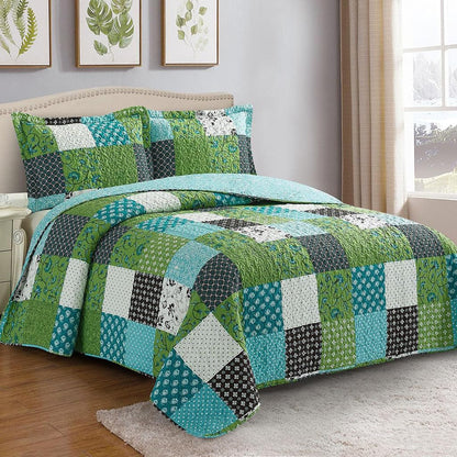 Royal Tradition Rebekah Reversible Coverlets, Queen Over-Sized 3pc Quilt Set (92-Inch Wide x 96-Inch Long) Lightweight Bedspread