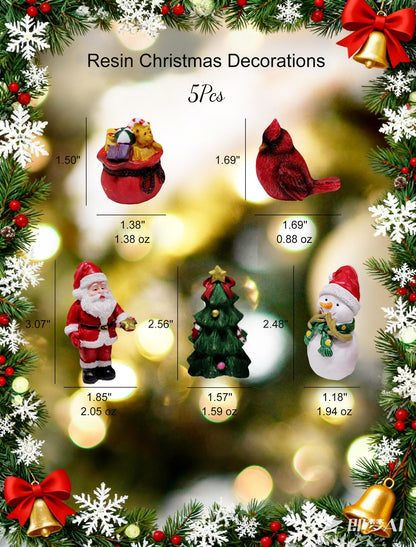 Lamnes Christmas Miniature Figurines, Small Resin Santa Claus Ornaments Christmas Miniature Ornament Resin for Winter New Year Holiday Party Favors Decorations
