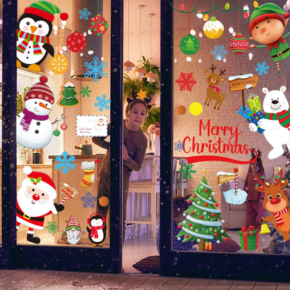 Christmas Wall Decals Stickers 142PCS Removable Merry Christmas Wall Decorations Xmas Bathroom Fireplace Decor Santa Claus Snowman Reindeer Door Decal Indoor