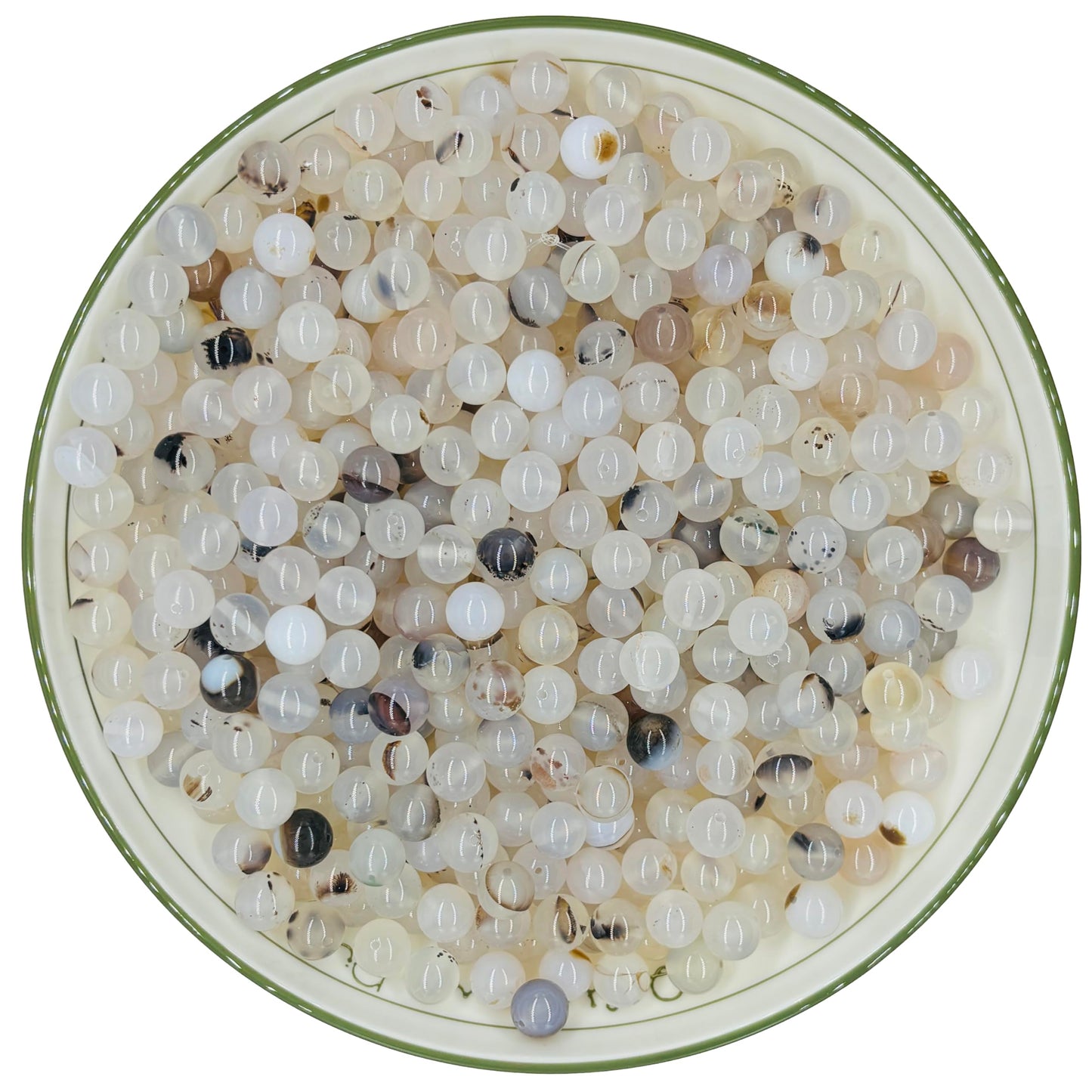 WHNKFB 6mm 100PCS Natural Black Flower Agate Round Beads, Gothic Dendritic Loose Gemstone Beads for Jewelry Making Craft - 4mm 6mm 8mm 10mm Options with Free Elastic Cord