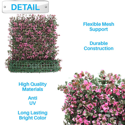 Patio Paradise 20"x20" (6PC) Artificial Grass Wall Panels Greenery Backdrop Faux Boxwood Hedge Fake Ivy Privacy Screen for Outdoor Wedding Décor Photography Background, Pink Reineckea Carnea