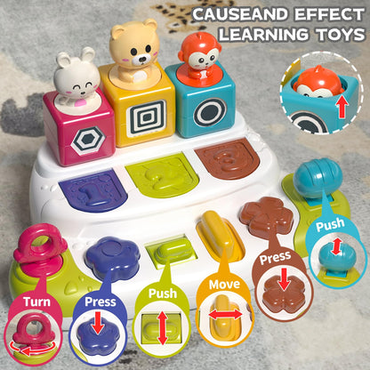 PANITU Baby Pop Up Animal Toys with Buttons & Colors, Montessori Cause and Effect Toys for Boys Girls, Kids, Toddlers, Babies – 9 Months +