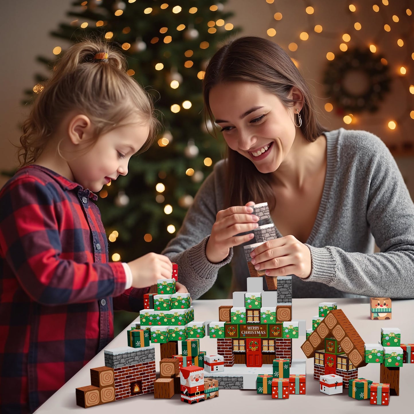 Timetome Magnetic Blocks, 200PCS Magnetic Building Block Cubes, STEM Montessori Sensory Toys for Kids Boys Girls Ages 3 4 5 6 7 8 9 10 (Christmas Version)