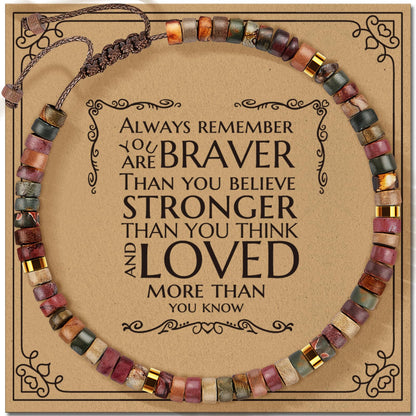 Gifts for Women Healing Natural Stone Bracelets with Positive Affirmations - Inspirational Gifts Jasper Bracelet - Get Well Soon Gifts for Mom Aunt Grandma Daughter in Law Best Friends, Birthday Christmas Valentine's Day Graduation Jewelry Gifts for Her