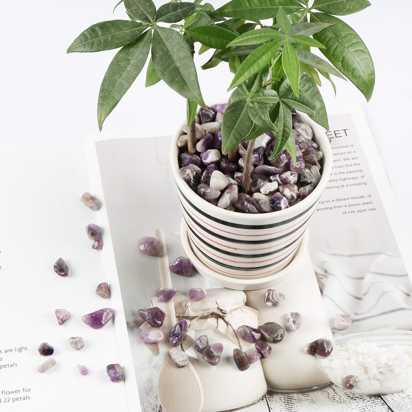 SMQ Amethyst Quartz Crystal Tumbled Chips Bulk Chakra Healing Purple Irregular Polished Crushed Gemstone and Crystals for Home Flower Pot Decor Meditation Balance,1 lb