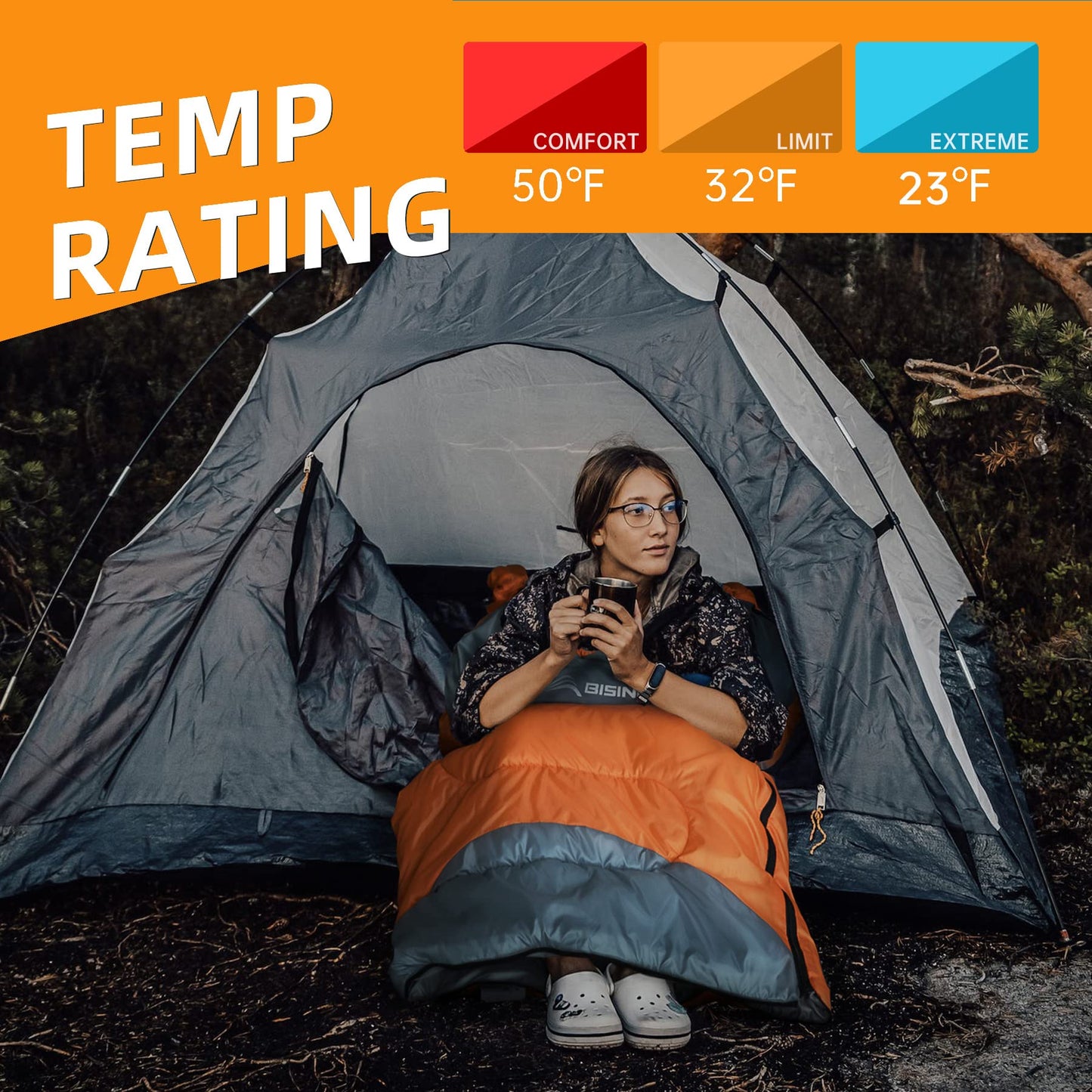 BISINNA 0 Degree Winter Sleeping Bags(480GSM) for Adults-Cold Weather Camping Sleeping Bag-Comfortable Warm Portable Sleeping Bags with Pillow Compression Sack for Backpacking Hiking Outdoor