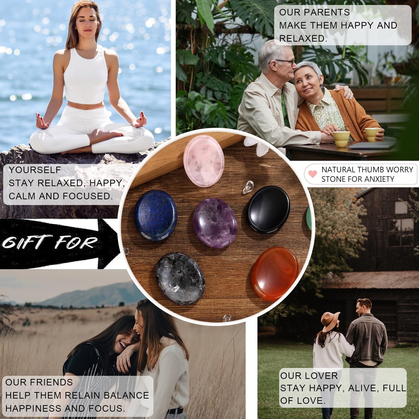 GolbalJew Lapis Lazuli Thumb Worry Stone for Anxiety Healing Crystals Sets, Hand Carved Crystals and Healing Stones, Meditation Crystal Reiki Natural Relax Palm Stone for Anxiety Therapy Relief