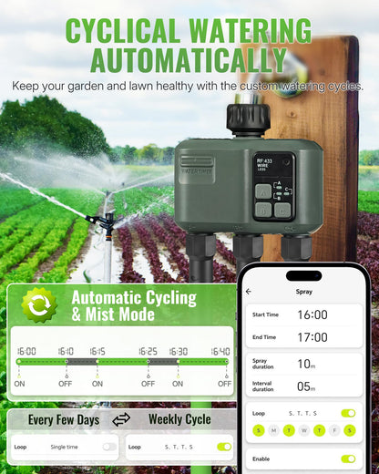 WILAWELS WiFi Water Timer for Garden Hose, Sprinkler Timer 3 Zone, 3 Outlet Smart Hose Watering with WiFi Irrigation Controller, Automatic Irrigation System/Rain Delay/Manual Watering D33WT06