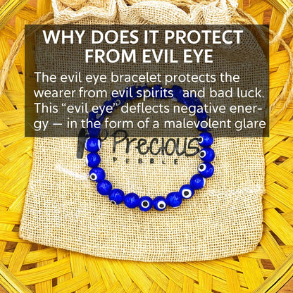 PRECIOUS PEBBLE Evil Eye Beaded Bracelet for Men & Women – Handmade Turkish Blue Eye Bracelets with Natural Stone Beads – Adjustable Size Symbolic Jewelry for Mindful Style, Gifting & Everyday Wear