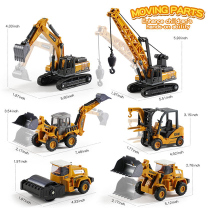 Construction Trucks Toy Set with Yellow Bus Storage and Play Mat – Alloy Inertia Driving Simulation Model Engineering Toys with Scenario Accessories – Ideal Gifts for Ages 3-8, Boys and Girls (5 in 1)