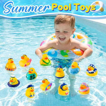 24 Pcs Summer Rubber Ducks with a Bag, Ducks for Jeeps, Assorted Beach Toys for Duckies Games, Summer Prizes Holiday Party Favors, Bath Cruise Toys, Water Pool Toys for Baby Toddler Kids