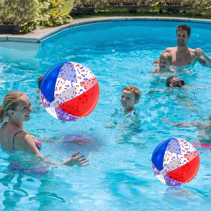12 Pack 16" Inflatable Patriotic Beach Balls,4th of July Red White and Blue Stars Glitters Beach Ball Bulk,250th Anniversary Pool Toys for Kids & Adults Summer Swimming Pool Beach Party Game Water Toy
