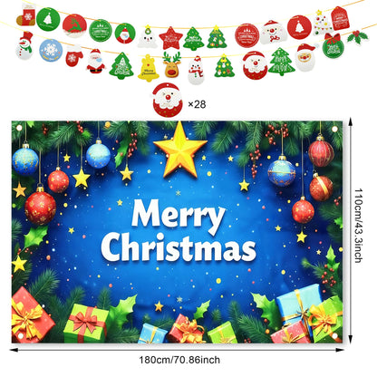 Christmas Party Decoration Set, Merry Christmas Banner with Red Green Swirls, Santa Claus Snowman Hanging Decor for Holiday Home Indoor Party (Christmas 3)