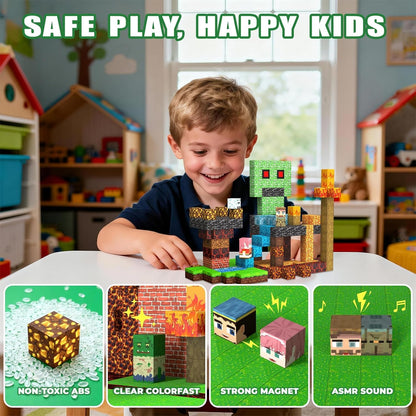 SSAWER Magnetic Blocks Toys for Kids, 100 PCS Building Blocks Cubes, Stacking Magnetic Tiles Toys for Kids Toddlers Boys Girls Ages 3 4 5 6 7 8-12 Birthday Gifts Party Supplies (Underworld)