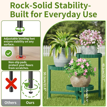 NQW Plant Stand Indoor Outdoor, 3 Tier Corner Metal Flower Display Holder Shelf, Folding Tall Plant Rack for House Patio Balcony Porch Living Room, Heavy Duty Anti-Rust Wrought Iron - GreenFloroma