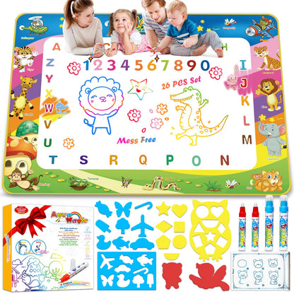 Toddler Toys Water Doodle Mat: 40 X 30 Inch Mess Free Coloring & Drawing Instant Drying Mat - Kids Learning Toys for Girls Age 3-5 Home Educational Activities - Birthday/Christmas Gifts for Girls Boys