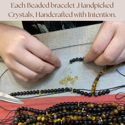Atminafays 6MM Stackable Healing Bracelet - Mookaite Jasper & Silver Sheen Obsidian Beads for Peace, Prosperity & Positive Energy | Adjustable Handwoven Cord | Boho Chic Spiritual Jewelry,Thanksgiving gift
