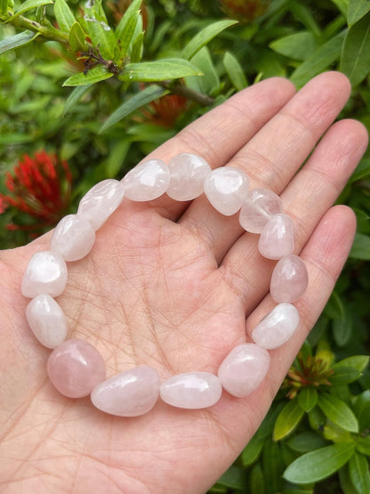 GAF TREASURES Rose Quartz Crystal Nugget Bracelet, Genuine Rose Quartz Bracelet, Healing Crystal Bracelet Gift for Men & Women (1)