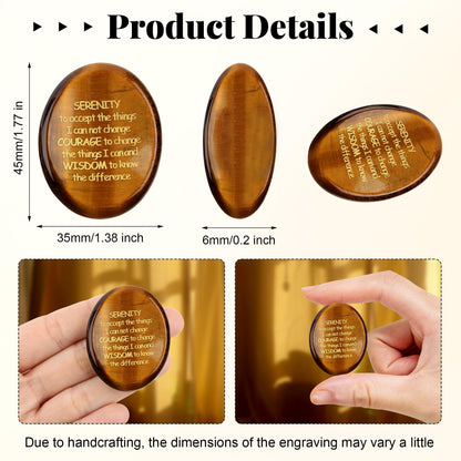 QINJIEJIE Tigers Eye Healing Crystals Serenity Prayer Worry Stones for Anxiety Engraved Inspirational Stones Anxiety Relief Items Sobriety Encouragement Gifts for Women Men