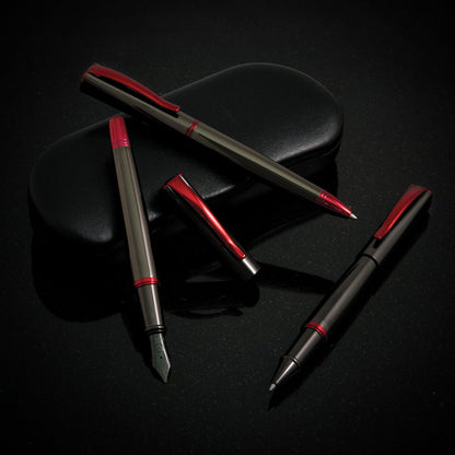 Monteverde USA Impressa Fountain Pen Gun Metal with Red Trim - Fine Point - JoWo German Nib