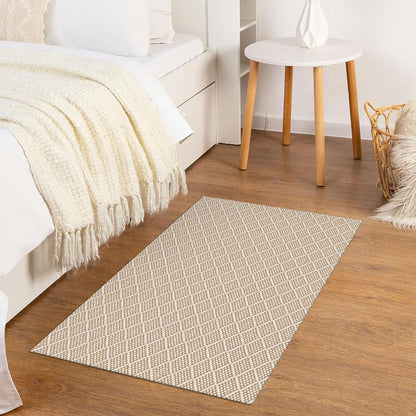 KOZYFLY Small Area Rug 2x3 Ft Washable Entryway Rug Non Slip Rubber Backed Throw Rugs Indoor Door Mat, Braided Cotton Floor Carpet for Front Entrance Front Door Sink Foyer, Tan/Beige