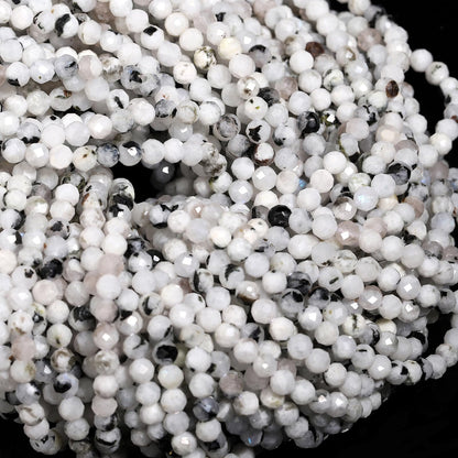 Song Xi 120pcs 3mm Natural Blackpoint Moonstone Gemstone Beads Faceted Round Loose Stone Beads for Jewelry Making (1 Strand)