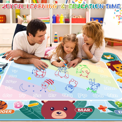 Water Doodle Mat 40 x 32 Inch Kids Water Painting Doodle Drawing Mat Toy Writing Mess Free Coloring Extra Large Magic Educational Toys for Boys Girls Age 4 5 6 7 8 Year Old Christmas Birthday Present