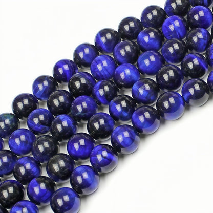 MJDCB Stone Beads 8mm 43pcs Round Sapphire Blue Tiger's Eye Loose Gemstone Bead Charms for Jewelry Making Bracelet Necklace Earring Pendant