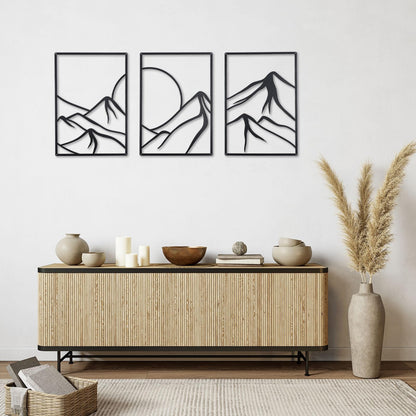 OYEFLY 3 Pcs Minimalist Metal Wall Art, Forest Line Drawing Wall Decor (Black)