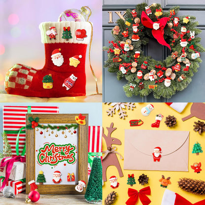 DTOFOOT 60 Pcs Mini Christmas Resin Charms，60 Styles Miniature Ornaments Flatback Resin Charms Beads for Scrapbook Phone Cases Hair Clips DIY Christmas Craft Supplies