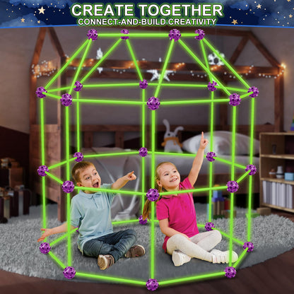 V-Opitos 140 Pack Glow in The Dart Fort Building Kits for Kids Age 4, 5, 6, 7, 8+ Years Old, STEM Building Toys for DIY Castles, Tunnels, Ideal Christmas, Birthday Gifts for Boys & Girls