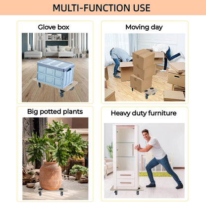 HBFBDRCT Furniture Dolly 4 Wheels, Furniture Movers, 2 Packs 2200 lb Load Capacity Heavy Duty Real Wood Dolly, Multifunctional Moving cart with 4 Soft Rubber Silent Wheels （2 with Brake+ 2 Without）