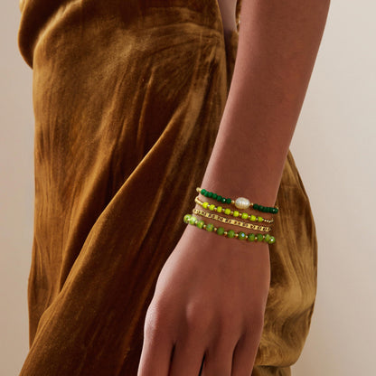 Gold Bracelets for Women Green Crystal Multiple Layered Stackable Wrap Beaded Bangle Set Coffee Bean Chain Trendy Jewelry