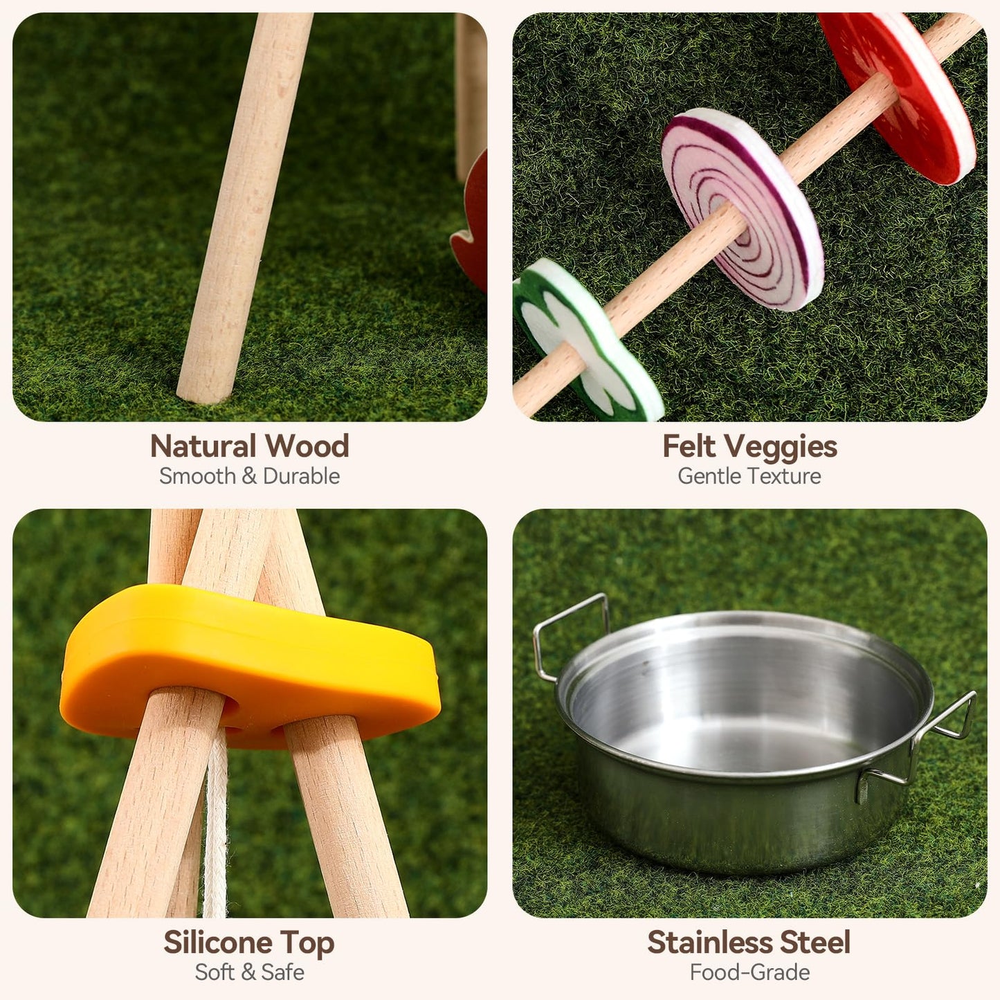 Wooden Kids Camping Toy Set, Campfire Cooking Play Set with Tripod Grill, S’Mores & Kebab Skewers, Montessori Pretend Camping Kitchen Gift for Toddlers Ages 3–6