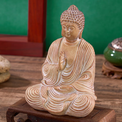 Swaite Zen Buddha Statue - Hand Carved Wood Grain Resin Meditation Decor, Feng Shui Ornament for Living Room Desk, Spiritual Space Zen Garden Decoration (Housewarming Gift/Mindfulness Aid, 7.87inch)