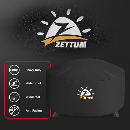 Zettum Fire Pit Cover Round 36 Inch - Outdoor Firepit Cover Heavy Duty & Waterproof, 600D Patio Fire Table Cover Gas Fire Pit Accessories Fade & Weather Resistant - 36 x 36 x 20 Inch