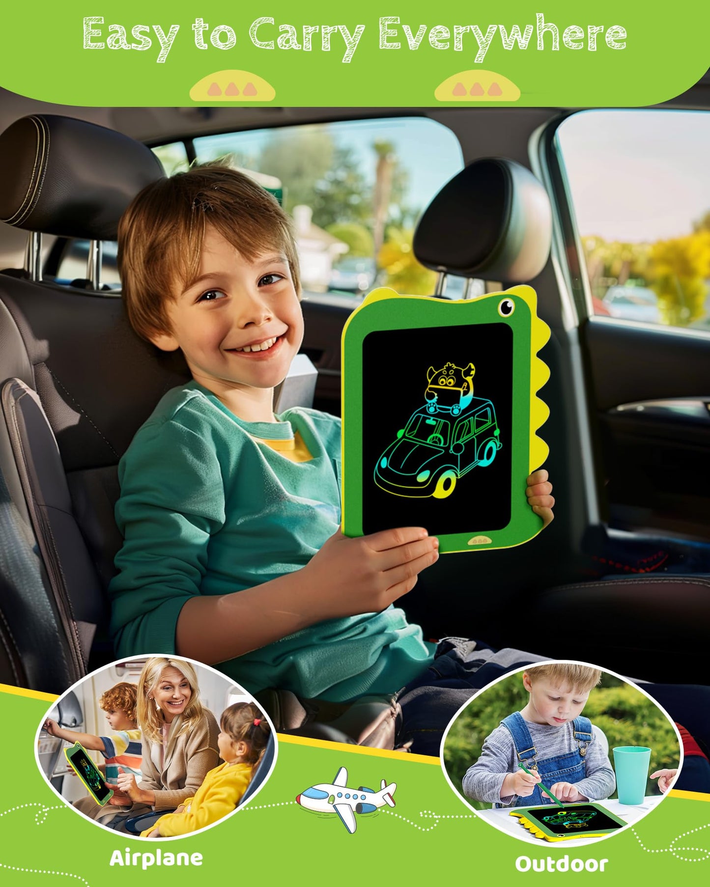 TEKFUN Toddler Boy Toys, 2 Pack LCD Writing Tablet for Kids, Doodle Board Dinosaur Toys, Travel Essentials Toy for 3 4 5 6 Year Old Boys Girls, Easter Birthday Christmas Gift (8.5inch Green&Pink)